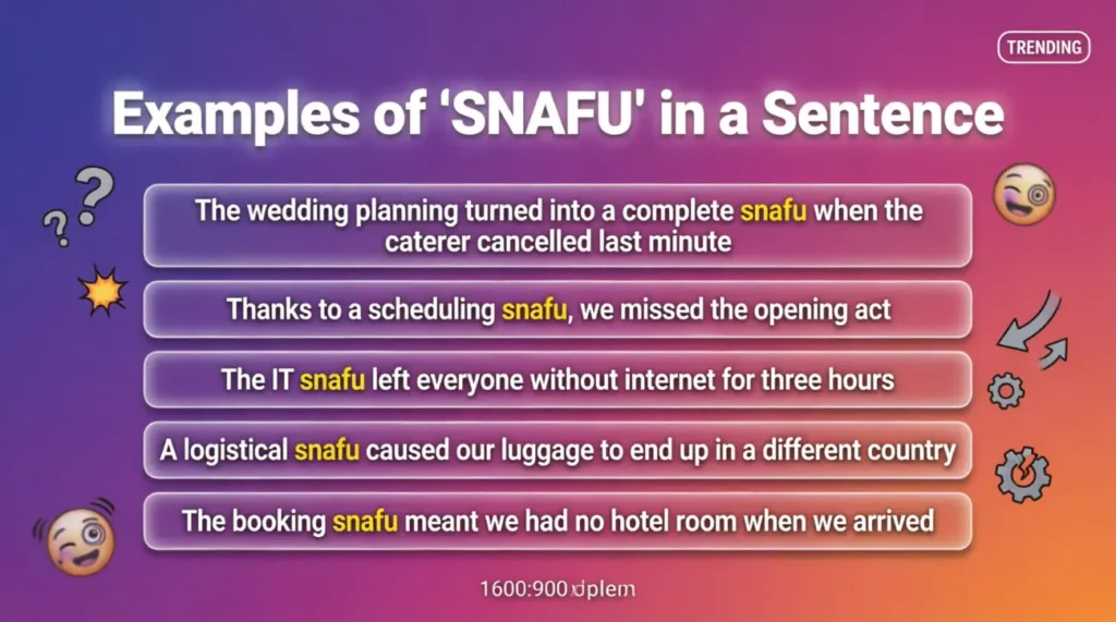 Examples of "Snafu" in a Sentence